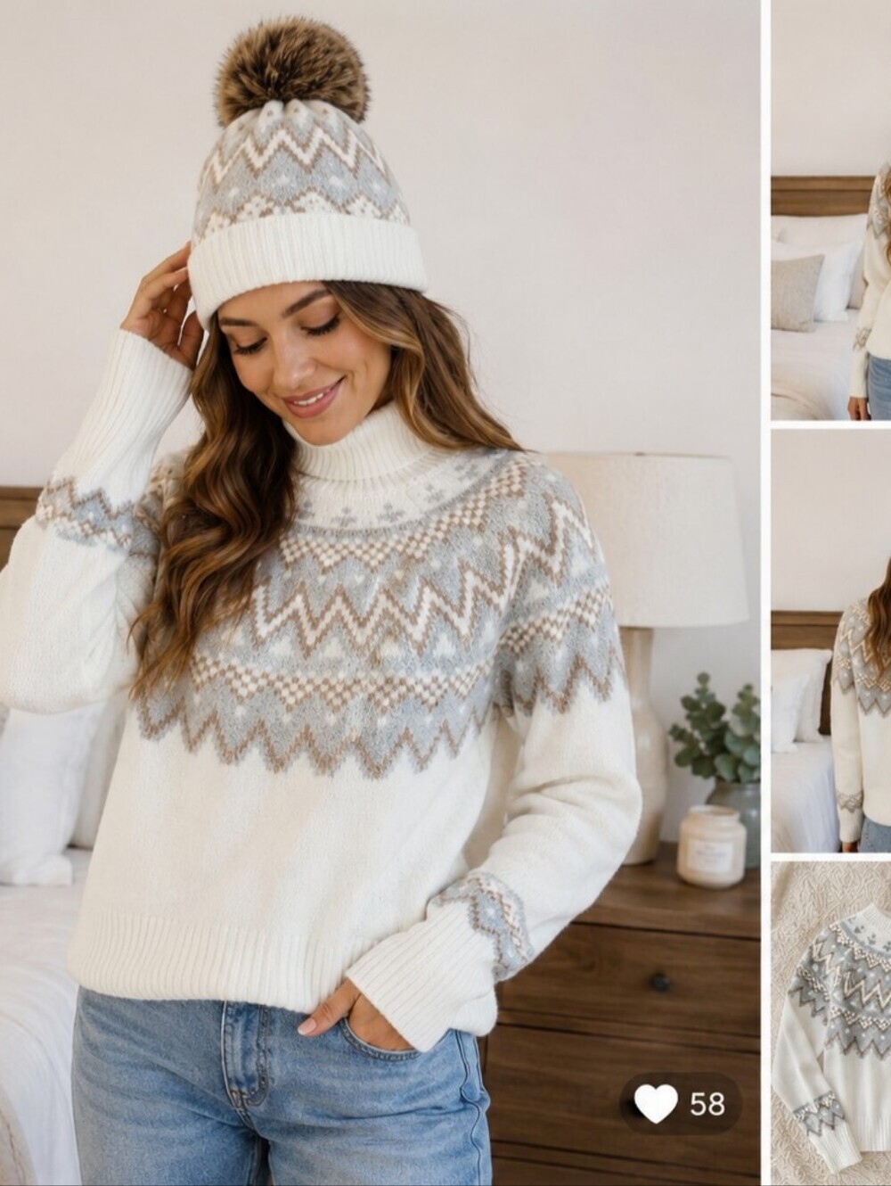 Max Studio Cream Fair Isle Turtleneck Sweater